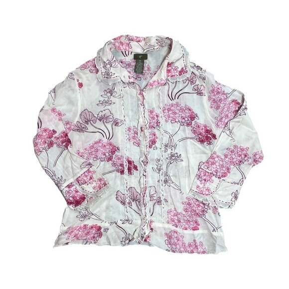 Anthropologie Tops - Anthropologie Floral Pintuck Ruffle Trim Cotton Blouse Size 10
